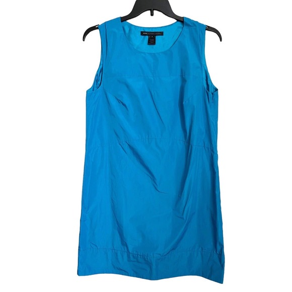 MARC by MARC JACOBS Taffeta Shift Dress Blue Sz L Sleeveless Pockets - Picture 1 of 7
